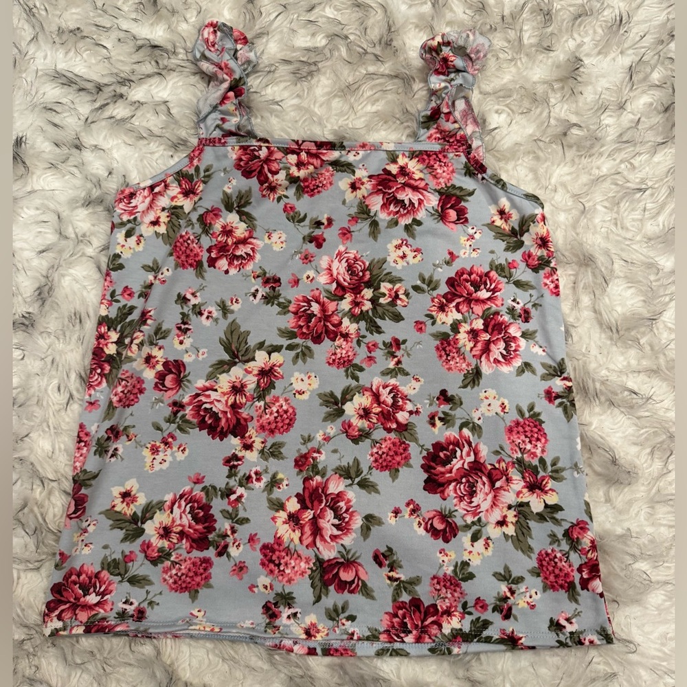BiBi• Floral Print Women's Tank Top Ruffled Sleeves